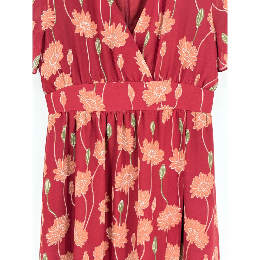 Madewell‎ Floral Poppy Maxi Dress Women 4 Red Flutter Sleeve Boho V-Neck Lined - Picture 10 of 12